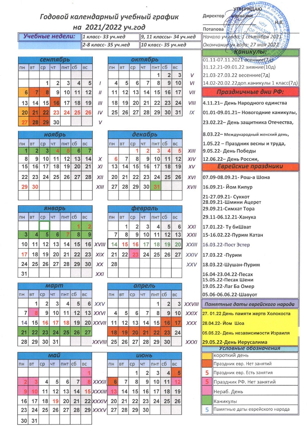 Годовой календарный учебный график 2021 2022